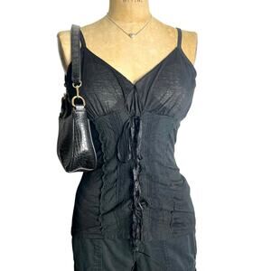 Y2K Romantic Goth Black Lace-Up Corset Cami Gothic Fairy Top Women’s 2X L